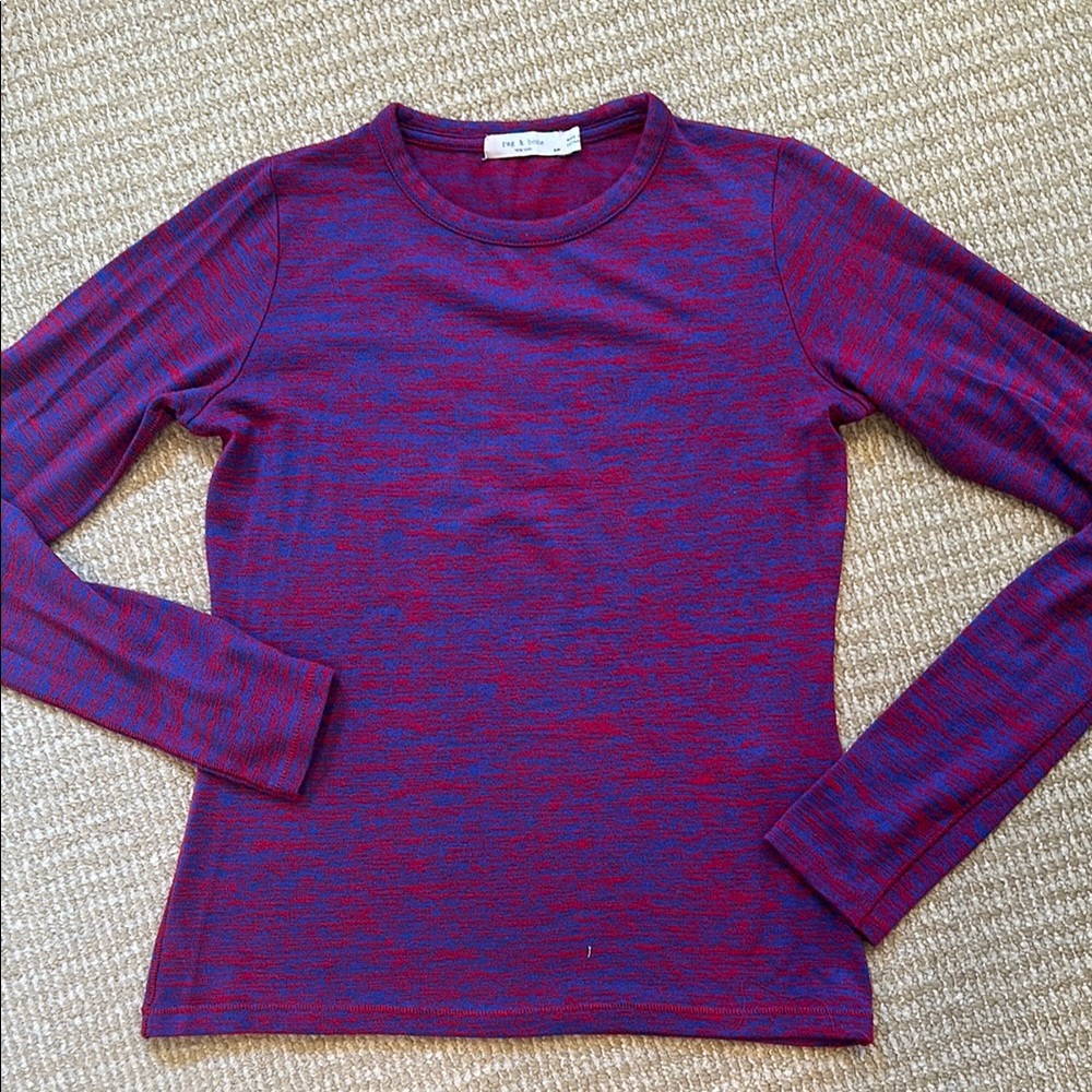rag & bone Long Sleeve Tee - Red and Blue